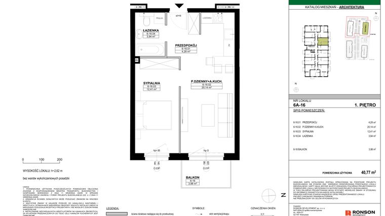 Rzut - Mieszkanie na sprzedaż 2 pokoje o powierzchni 40,77 m² - numer 6A-16 w Nowa Północ etap 2A