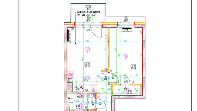 Rzut - Mieszkanie na sprzedaż 2 pokoje o powierzchni 43,73 m² - numer D21 w Osiedle Zuchów