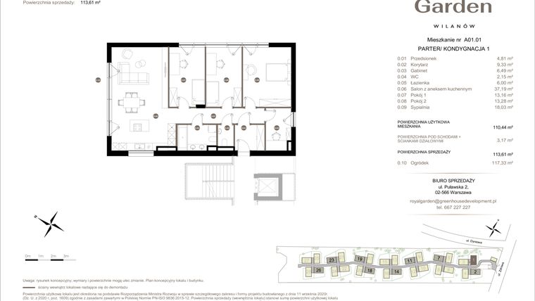 Rzut - Mieszkanie na sprzedaż 5 pokoi o powierzchni 110,44 m² - numer A01.01 w Royal Garden Wilanów Apartamenty
