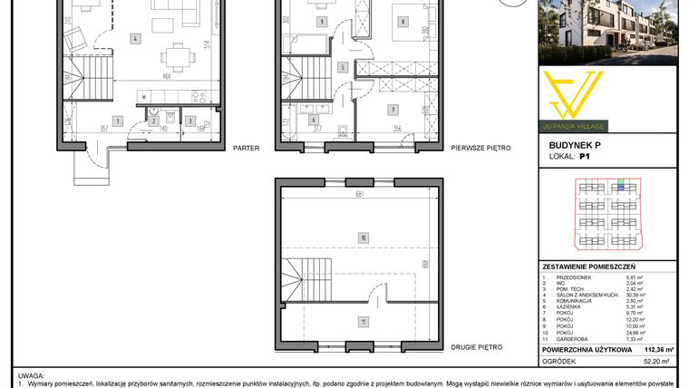Rzut - Mieszkanie na sprzedaż 5 pokoi o powierzchni 112,36 m² - numer P1 w Juranda Village etap II