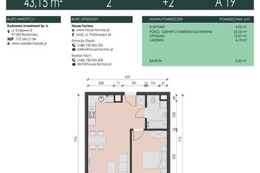 Rzut - Mieszkanie na sprzedaż 2 pokoje o powierzchni 43,15 m² - numer 19 w Osiedle City Park