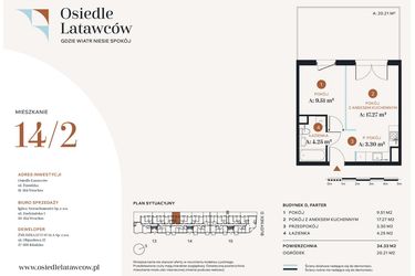Rzut - Mieszkanie na sprzedaż 2 pokoje o powierzchni 34,33 m² - numer D14-2 w Osiedle Latawców