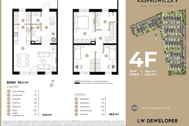 Rzut - Dom na sprzedaż 4 pokoje o powierzchni 96,4 m² - numer 4F w Kasprowicza 4