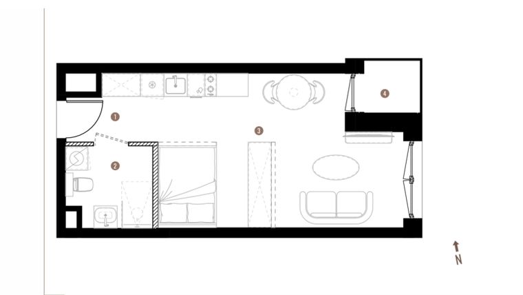 Rzut - Mieszkanie na sprzedaż 1 pokój o powierzchni 30,97 m² - numer A1.2.06 w Belg Apartamenty etap II