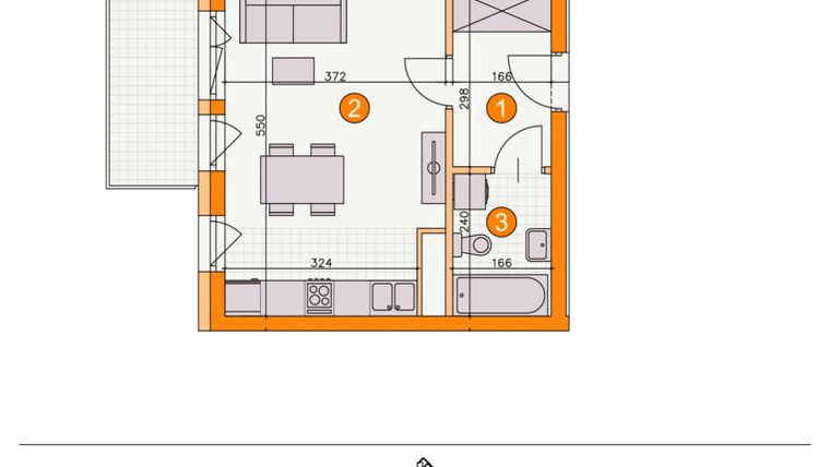 Rzut - Mieszkanie na sprzedaż 1 pokój o powierzchni 27,96 m² - numer BI/C22 w Osiedle Bocianie Gniazdo 2