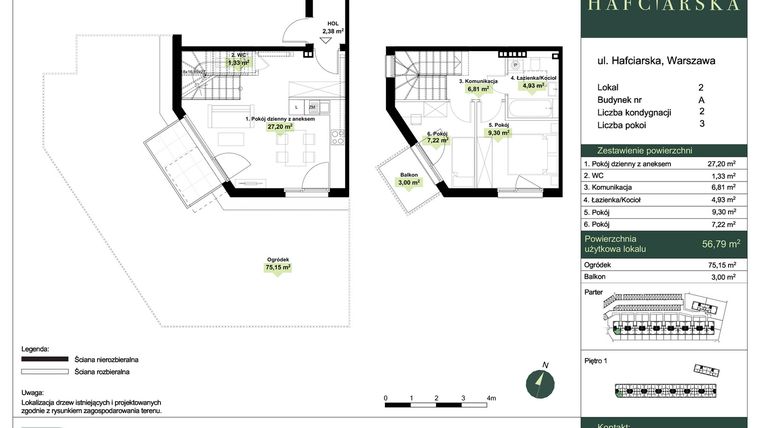 Rzut - Dom na sprzedaż 3 pokoje o powierzchni 56,79 m² - numer A2 w Hafciarska