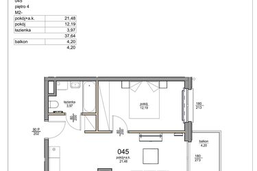 Rzut - Mieszkanie na sprzedaż 2 pokoje o powierzchni 37,64 m² - numer 45 w Rezydencja Liwska 3