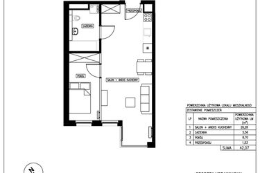 Rzut - Mieszkanie na sprzedaż 2 pokoje o powierzchni 42,07 m² - numer 33 w Nowa Kurkowa