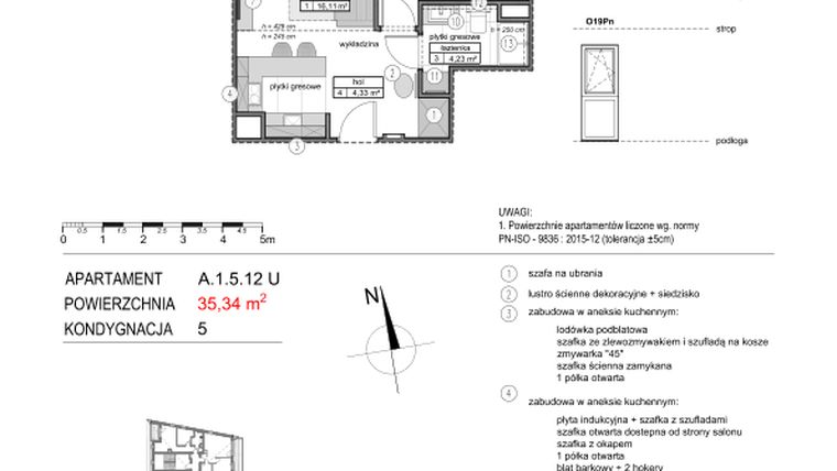 Rzut - Mieszkanie na sprzedaż 2 pokoje o powierzchni 35,24 m² - numer A.1.5.12U w Mikołajki Apartamenty