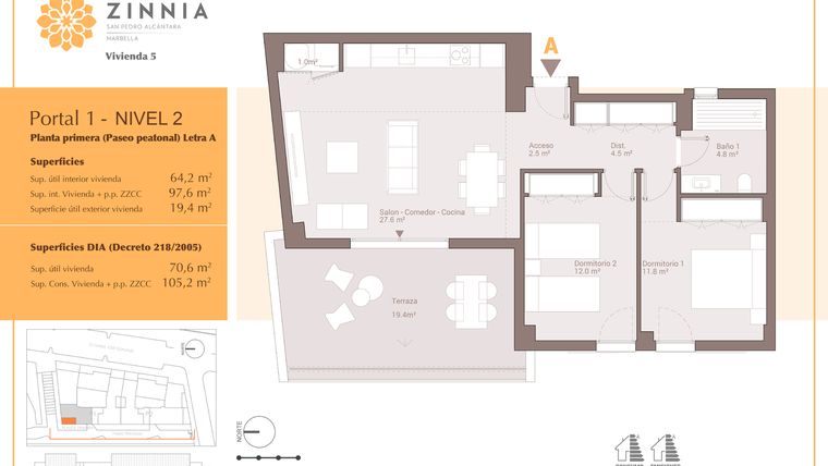 Rzut - Mieszkanie na sprzedaż 2 pokoje o powierzchni 75 m² - numer 11A w Zinnia