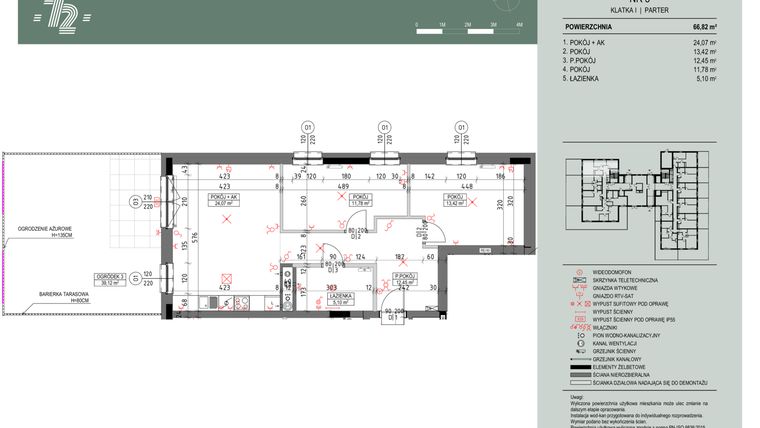 Rzut - Mieszkanie na sprzedaż 3 pokoje o powierzchni 66,89 m² - numer 3 w Wspólnota Mieszkaniowa Gajowa 72