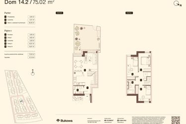 Rzut - Mieszkanie na sprzedaż 4 pokoje o powierzchni 75,02 m² - numer 14.2 w Bukowa