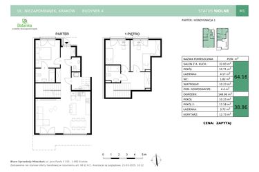 Rzut - Mieszkanie na sprzedaż 4 pokoje o powierzchni 103,02 m² - numer 4-M1 w Osiedle Niezapominajek