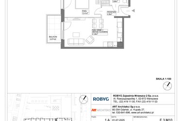 Rzut - Mieszkanie na sprzedaż 2 pokoje o powierzchni 42,75 m² - numer E.3M10 w Nowa Wałowa bud. E