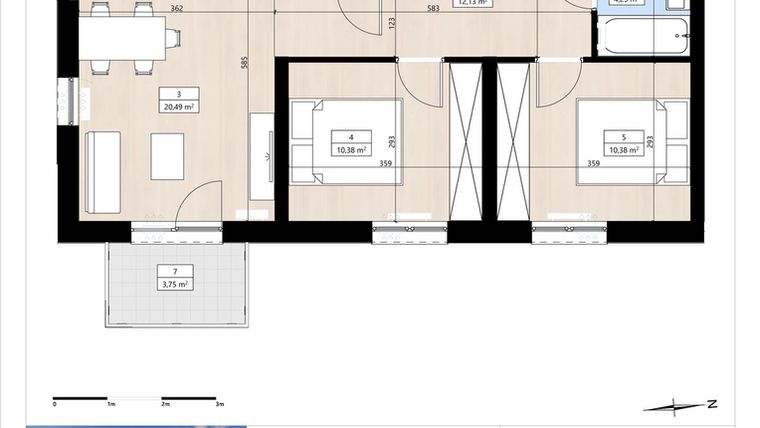Rzut - Mieszkanie na sprzedaż 3 pokoje o powierzchni 60,53 m² - numer B3/1/22 w Montano bud. B3