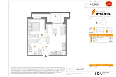 Rzut - Mieszkanie na sprzedaż 2 pokoje o powierzchni 37,14 m² - numer F.51 w Apartamenty Literacka etap 2.3