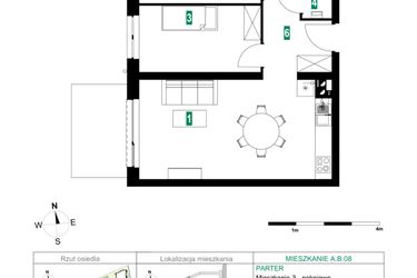 Rzut - Mieszkanie na sprzedaż 3 pokoje o powierzchni 60,06 m² - numer A.B.08 w Park Śliwowa