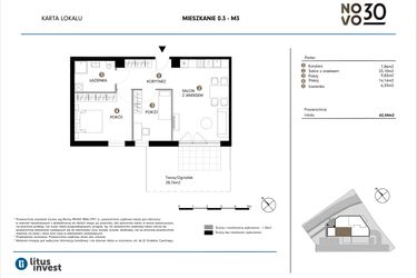 Rzut - Mieszkanie na sprzedaż 3 pokoje o powierzchni 62,44 m² - numer 0.3-M3 w NOVO 30