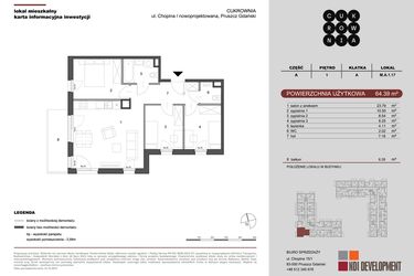 Rzut - Mieszkanie na sprzedaż 4 pokoje o powierzchni 64,39 m² - numer M.A.1.017 w CUKROWNIA
