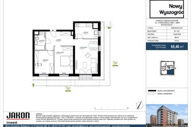 Rzut - Mieszkanie na sprzedaż 1 pokój o powierzchni 65,46 m² - numer D1.1 w Nowy Wyszogród etap III