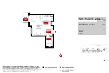 Rzut - Mieszkanie na sprzedaż 1 pokój o powierzchni 41,5 m² - numer WR1 2/1/1/1a w Przystań Reymonta