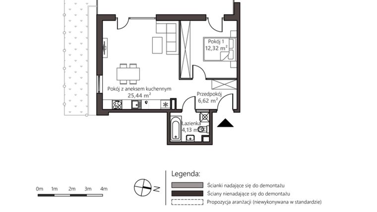 Rzut - Mieszkanie na sprzedaż 2 pokoje o powierzchni 48,51 m² - numer 5B/4 w Nowy Goszyn
