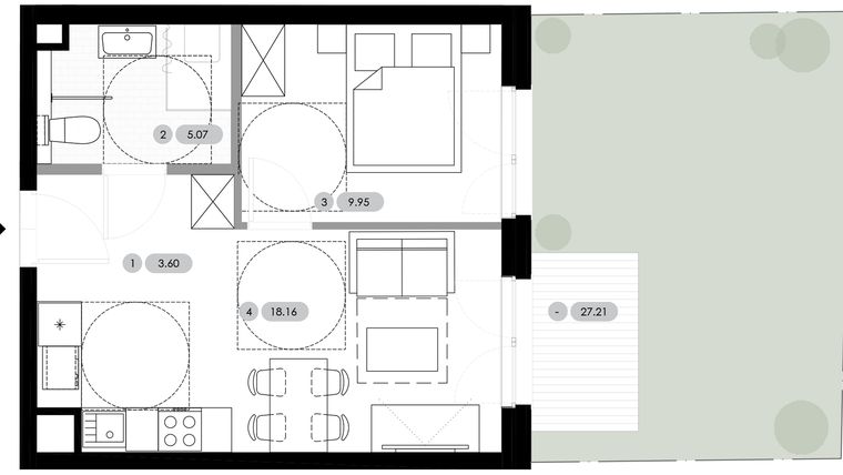 Rzut - Mieszkanie na sprzedaż 2 pokoje o powierzchni 36,78 m² - numer A.0.M3 w Nowe Radwanice