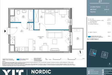Rzut - Mieszkanie na sprzedaż 2 pokoje o powierzchni 42,63 m² - numer 27 w Nordic Górka Narodowa