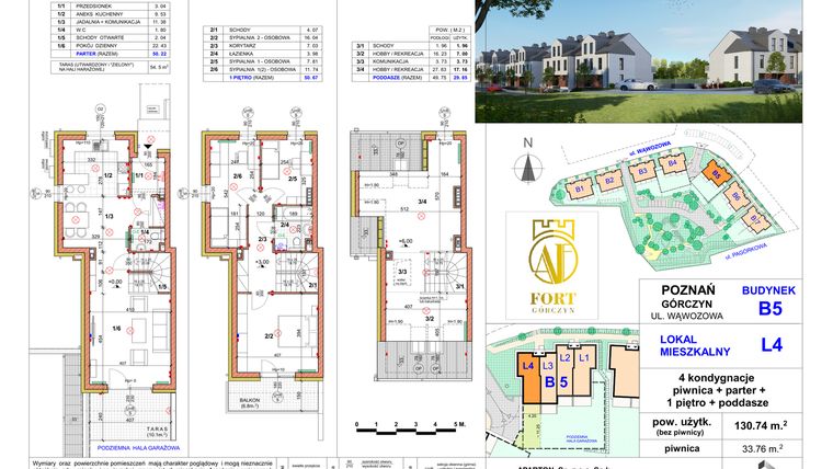 Rzut - Dom na sprzedaż 5 pokoi o powierzchni 130,74 m² - numer L4 w Fort Górczyn - Etap IV
