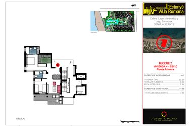 Rzut - Mieszkanie na sprzedaż 2 pokoje o powierzchni 77 m² - numer 1-C-4 w Residencial L 'Estanyo Vil.la Romana