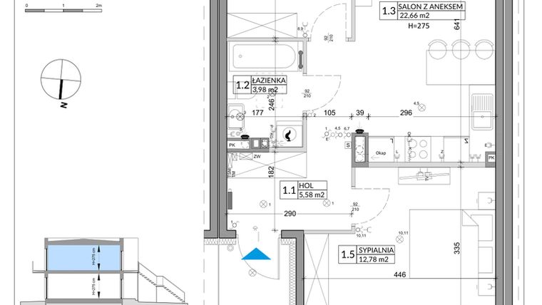 Rzut - Mieszkanie na sprzedaż 3 pokoje o powierzchni 56,89 m² - numer 66B w Osiedle Młodych etap X