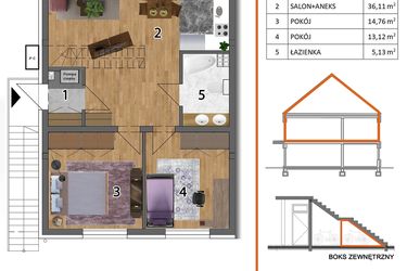 Rzut - Mieszkanie na sprzedaż 4 pokoje o powierzchni 127,9 m² - numer 3L2 w Osiedle Leśnica Las
