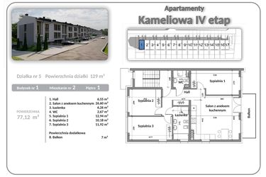 Rzut - Mieszkanie na sprzedaż 4 pokoje o powierzchni 77,12 m² - numer B01A02 w Apartamenty Kameliowa IV