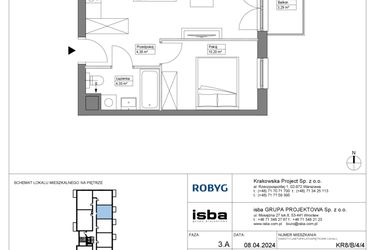 Rzut - Mieszkanie na sprzedaż 2 pokoje o powierzchni 38,77 m² - numer KR8/B/4/4 w Apartamenty Krakowska etap VIII