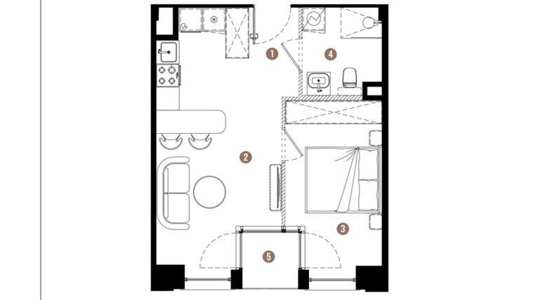 Rzut - Mieszkanie na sprzedaż 2 pokoje o powierzchni 35,66 m² - numer E.01.11 w Apartamenty Reytana bud. E