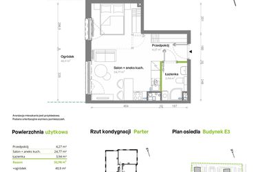 Rzut - Mieszkanie na sprzedaż 2 pokoje o powierzchni 32,98 m² - numer E3.00.01 w Południe Vita