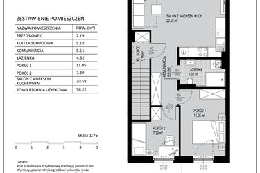 Rzut - Mieszkanie na sprzedaż 3 pokoje o powierzchni 56,22 m² - numer C8 w Kowalove etap 2