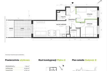 Rzut - Mieszkanie na sprzedaż 3 pokoje o powierzchni 57,29 m² - numer B/B/1 w Augustowska Vita