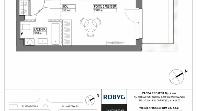 Rzut - Mieszkanie na sprzedaż 1 pokój o powierzchni 30,02 m² - numer B0M07 w Pas Startowy bud. A i B