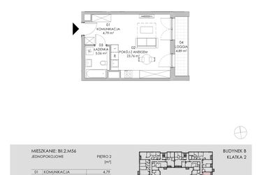 Rzut - Mieszkanie na sprzedaż 1 pokój o powierzchni 33,61 m² - numer BII.2.M56 w Przewóz 42 ATAL II