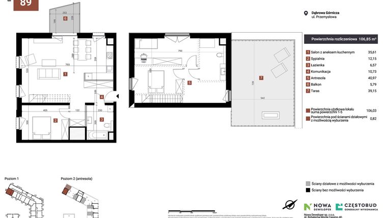 Rzut - Mieszkanie na sprzedaż 4 pokoje o powierzchni 106,85 m² - numer A89 w Nowy Reden