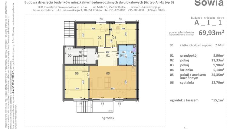 Rzut - Mieszkanie na sprzedaż 4 pokoje o powierzchni 69,93 m² - numer A1 w Sowia