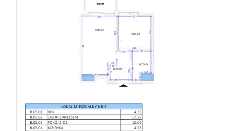 Rzut - Mieszkanie na sprzedaż 2 pokoje o powierzchni 36,72 m² - numer B.5 w Gaja Park