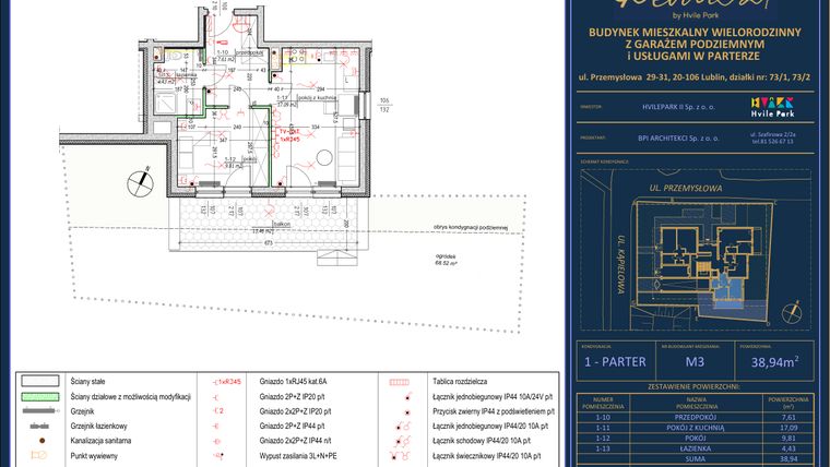 Rzut - Mieszkanie na sprzedaż 2 pokoje o powierzchni 38,94 m² - numer 3 w Revita 21 by Hvile Park