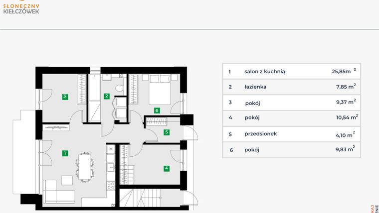 Rzut - Mieszkanie na sprzedaż 4 pokoje o powierzchni 69,8 m² - numer 5H/1 w Słoneczny Kiełczówek etap VII