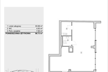 Rzut - Lokal użytkowy na sprzedaż 1 pokój o powierzchni 96,73 m² - numer H3-U-1-1 w Heyki City