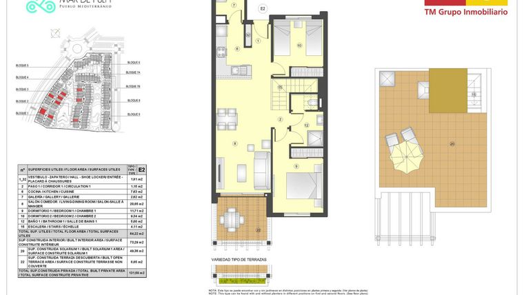 Rzut - Mieszkanie na sprzedaż 2 pokoje o powierzchni 73 m² - numer 2A.55 w Mar de Pulpi - Almeria