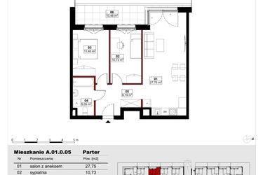 Rzut - Mieszkanie na sprzedaż 3 pokoje o powierzchni 63,18 m² - numer A01.0.05 w Skwer Witosa