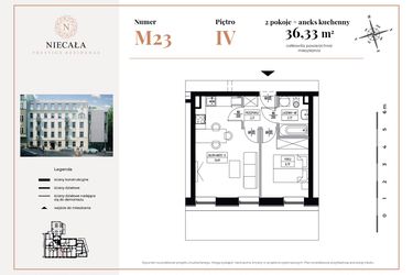 Rzut - Mieszkanie na sprzedaż 2 pokoje o powierzchni 36,33 m² - numer 23 w Niecała Prestige Residence