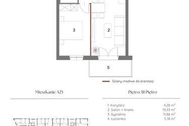 Rzut - Mieszkanie na sprzedaż 2 pokoje o powierzchni 39,96 m² - numer A25 w Dąbrowskiego 9